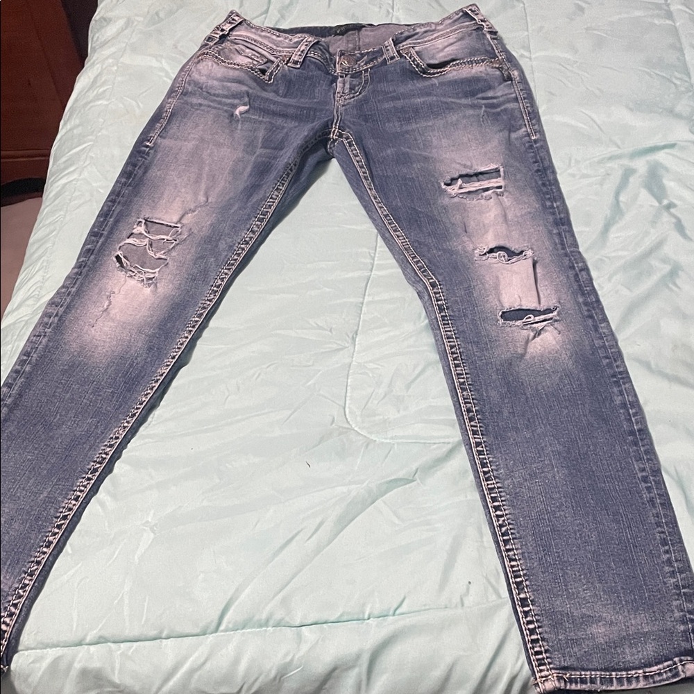 Silver Jeans Women's Distressed Boyfriend Jeans - Light Blue Wash